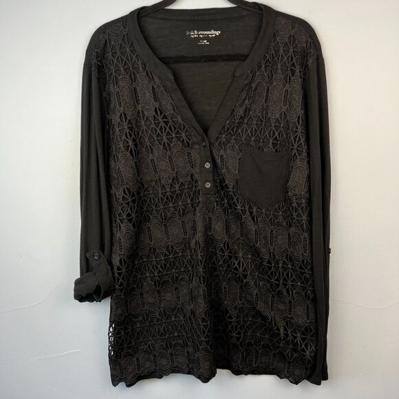 Soft Surroundings Valetta Popover Tunic Top Black Crochet Overlay Size XL - Picture 2 of 7